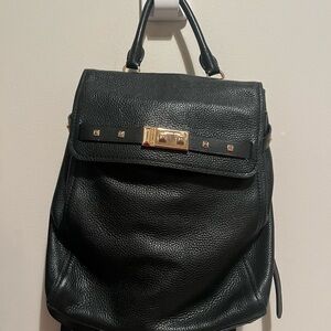 Michael Kors Black Leather Backpack with Gold Accents